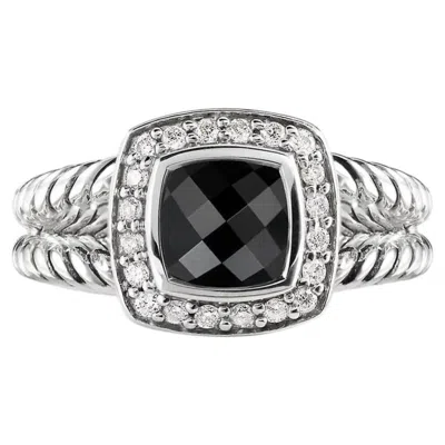 Pre-owned David Yurman Sterling Silver Split Shank Black Onyx And Diamond Ring