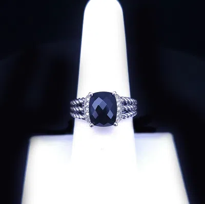 Pre-owned David Yurman Sterling Silver “wheaton” Petite Ring With Diamonds & Black Onyx