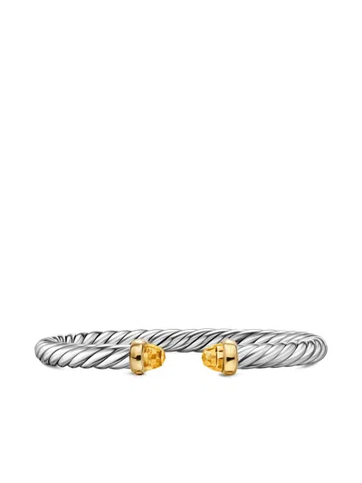 David Yurman Sterling Silver/14k Yellow Gold Cable Flex® Citrine Bracelet In Metallic