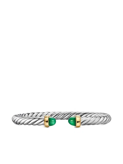 David Yurman Sterling Silver/14k Yellow Gold Cable Flex® Onyx Bracelet In Metallic