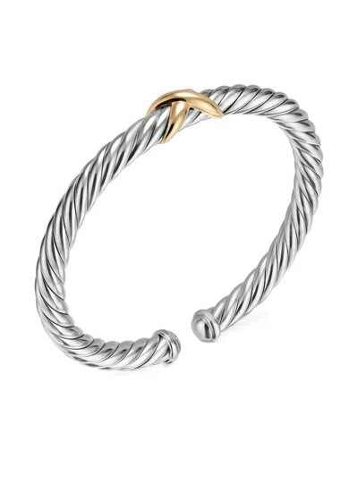 David Yurman Sterling Silver/14k Yellow Gold Cable Flex® X Bracelet In Metallic