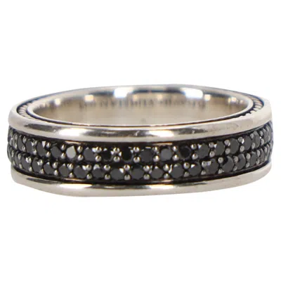 David Yurman Streamline Two-row Band Ring With Black Diamonds In Silver Metal In Metallic