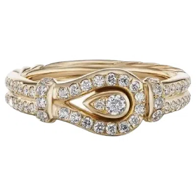 Pre-owned David Yurman Thoroughbred Loop Ring In 18k Yellow Gold With Full Pavé Diamonds