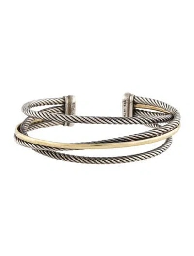 Pre-owned David Yurman Three-row Crossover Cuff Bracelet, 6.5" In Multi