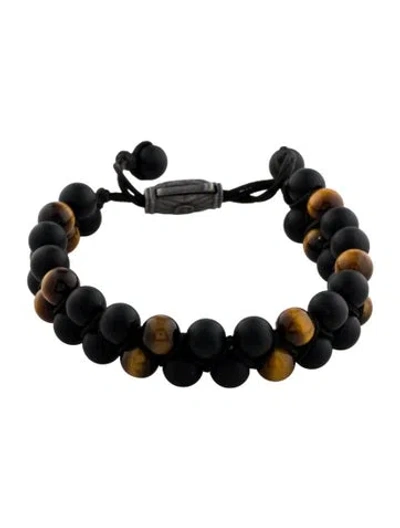 Pre-owned David Yurman Tiger Eye & Onyx Spiritual Beads Woven Bracelet, 9.5" In Multicolor