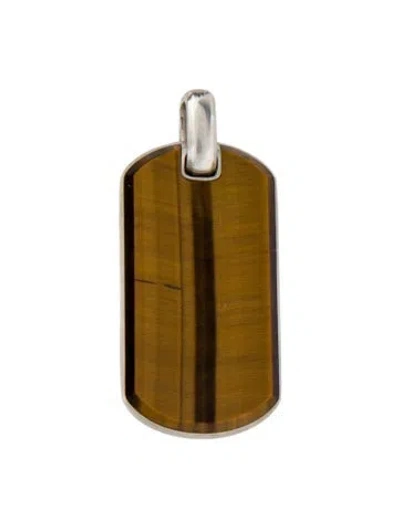 Pre-owned David Yurman Tiger's Eye Quartz Chevron Tag Pendant, 2" In Multi