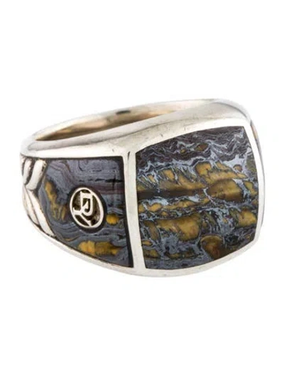 Pre-owned David Yurman Tiger Iron Exotic Stone Three-sided Chevron Ring In Multicolor