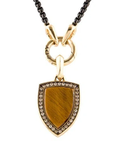 Pre-owned David Yurman Tigers Eye & Diamond Amulet Pendant Necklace, 26" In Multi