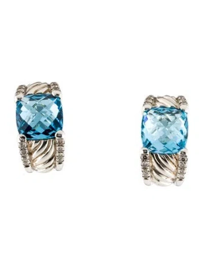 Pre-owned David Yurman Topaz & Diamond Cable Earclips In Multi