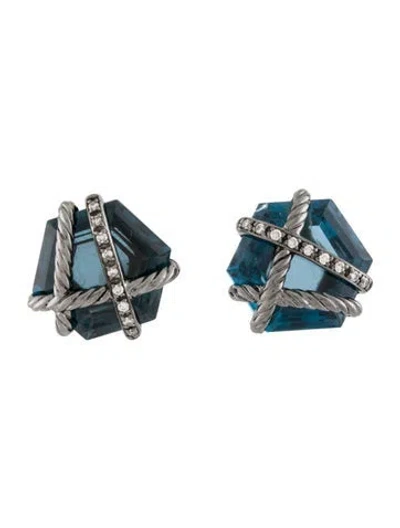 Pre-owned David Yurman Topaz & Diamond Cable Wrap Earrings In Multi