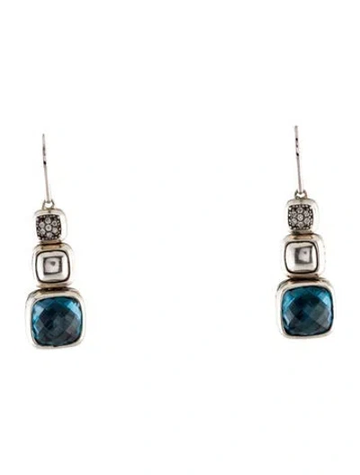 Pre-owned David Yurman Topaz & Diamond Chiclet Triple-drop Earrings In Multi