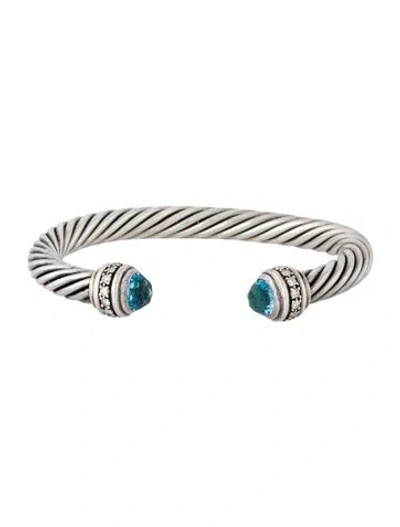 Pre-owned David Yurman Topaz & Diamond Classic Cable Bracelet, 6.5" In Multi