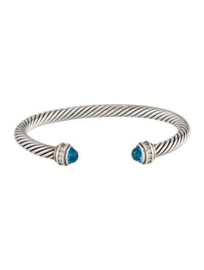 Pre-owned David Yurman Topaz & Diamond Classic Cable Bracelet, 6.5" In Multi