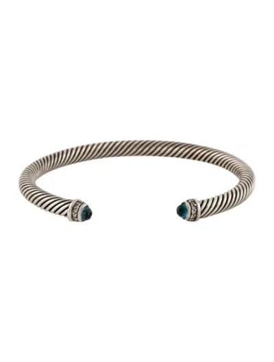 Pre-owned David Yurman Topaz & Diamond Classic Cable Bracelet, 6.75" In Multi
