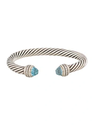 Pre-owned David Yurman Topaz & Diamond Classic Cable Bracelet, 6.75" In Multi