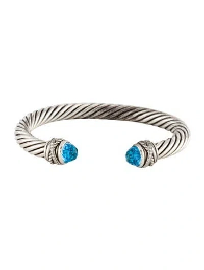 Pre-owned David Yurman Topaz & Diamond Classic Cable Crossover Cuff Bracelet, 6.5" In Multi