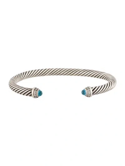 Pre-owned David Yurman Topaz & Diamond Classic Cable Cuff Bracelet, 6.5" In Multi