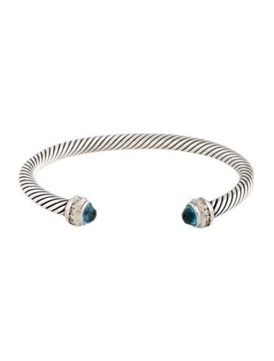 Pre-owned David Yurman Topaz & Diamond Classic Cable Cuff Bracelet, 6.75" In Multicolor