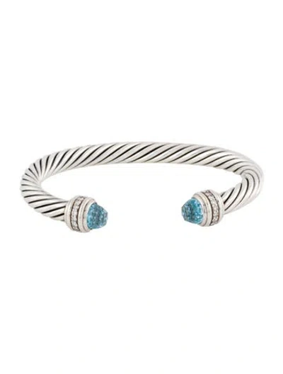 Pre-owned David Yurman Topaz & Diamond Classic Cable Cuff Bracelet, 7" In Multi