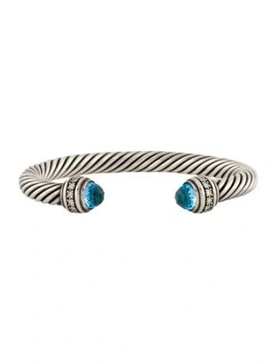 Pre-owned David Yurman Topaz & Diamond Cuff Cable Bracelet, 6.75" In Multi