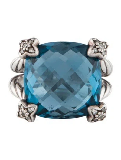 Pre-owned David Yurman Topaz & Diamond Cushion On Point Cocktail Ring In Multi