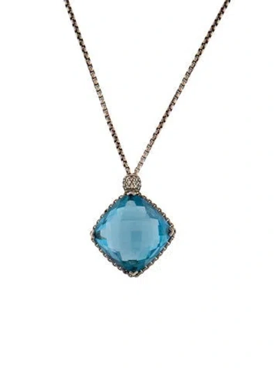 Pre-owned David Yurman Topaz & Diamond Cushion On Point Pendant Necklace, 17" In Multi