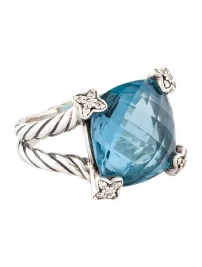 Pre-owned David Yurman Topaz & Diamond Cushion On Point Ring In Multi