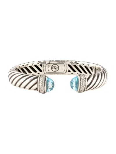 Pre-owned David Yurman Topaz & Diamond Hinged Cuff Bracelet, 6.5" In Multi