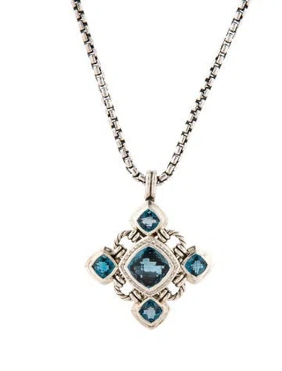 Pre-owned David Yurman Topaz & Diamond Maltese Cross Pendant Necklace, 18" In Multi
