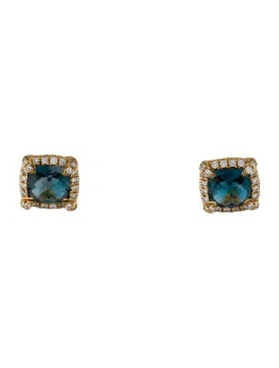 Pre-owned David Yurman Topaz & Diamond Petite Châtelaine Stud Earrings In Multi