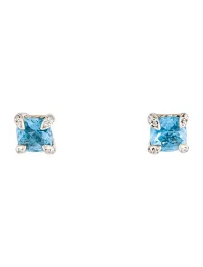 Pre-owned David Yurman Topaz & Diamond Petite Chatelaine Stud Earrings In Multi