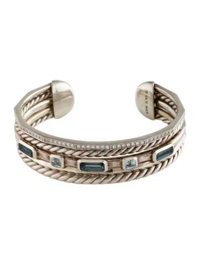 Pre-owned David Yurman Topaz & Diamond Stax Five Row Cuff Bracelet, 6.25" In Multi