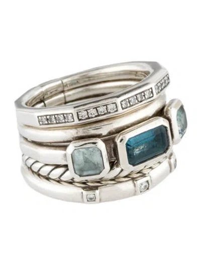 Pre-owned David Yurman Topaz & Diamond Stax Five Row Ring In Multicolor
