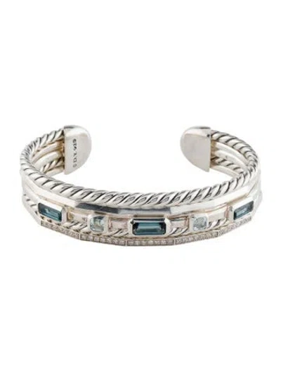 Pre-owned David Yurman Topaz & Diamond Stax Narrow Cuff Bracelet, 6.5" In Multi