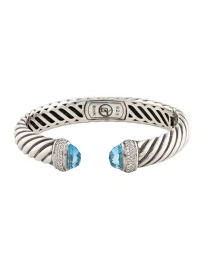 Pre-owned David Yurman Topaz & Diamond Waverly Hinge Cuff, 6" In Multi