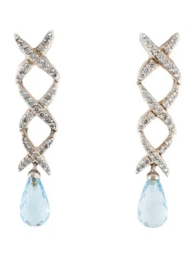 Pre-owned David Yurman Topaz & Diamond 'x' Drop Earrings In Multi