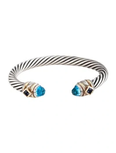 Pre-owned David Yurman Topaz & Iolite Cable Cuff Bracelet, 6.25" In Multicolor