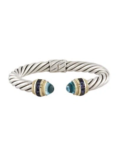 Pre-owned David Yurman Topaz & Iolite Cuff Cable Bracelet, 6.5" In Multi