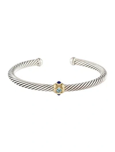 Pre-owned David Yurman Topaz & Lapis Lazuli Renaissance Station Cuff Bracelet, 7" In Multicolor
