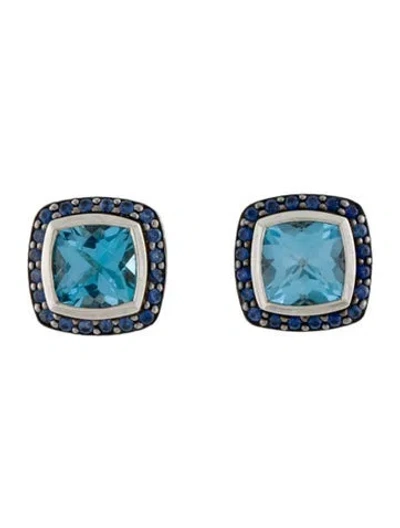 Pre-owned David Yurman Topaz & Sapphire Petite Albion Stud Earrings In Multi
