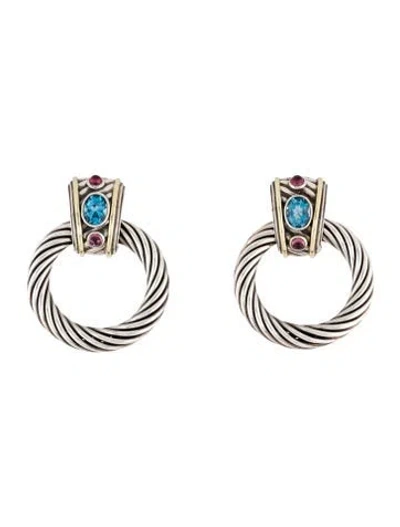 Pre-owned David Yurman Topaz & Tourmaline Door Knocker Earclips In Multi