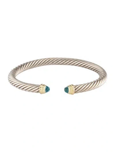 Pre-owned David Yurman Topaz Classic Cable Cuff Bracelet, 6.25" In Multicolor