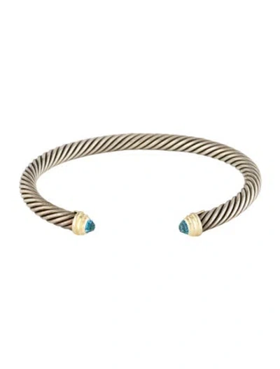 Pre-owned David Yurman Topaz Classic Cable Cuff Bracelet, 6.75" In Multi