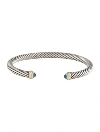 Pre-owned David Yurman Topaz Classic Cable Cuff Bracelet, 6.75" In Multicolor