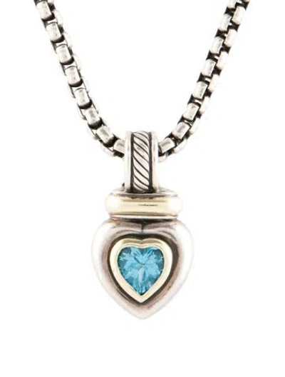 Pre-owned David Yurman Topaz Heart Pendant Box Chain Necklace, 18" In Multi
