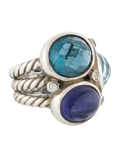 Pre-owned David Yurman Topaz, Iolite & Diamond Mosaic Ring In Multi