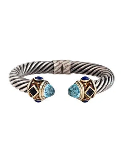 Pre-owned David Yurman Topaz, Iolite & Lapis Lazuli Renaissance Cuff, 6" In Multicolor