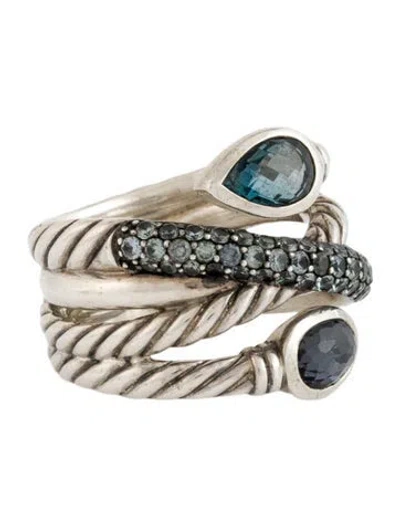 Pre-owned David Yurman Topaz, Sapphire & Quartz Doublet Crossover Band In Multi