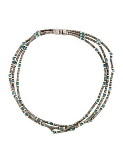 Pre-owned David Yurman Topaz Three Row Hampton Cable Necklace, 15" In Multicolor