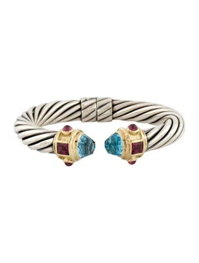Pre-owned David Yurman Topaz, Tourmaline & Garnet Renaissance Cuff, 6.25" In Multi
